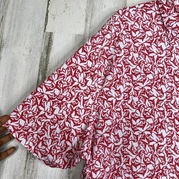 IBKUL Mens Polo Shirt XXL Short Sleeve Fish Marlin Print Geometric Stretch Red - Picture 4 of 8